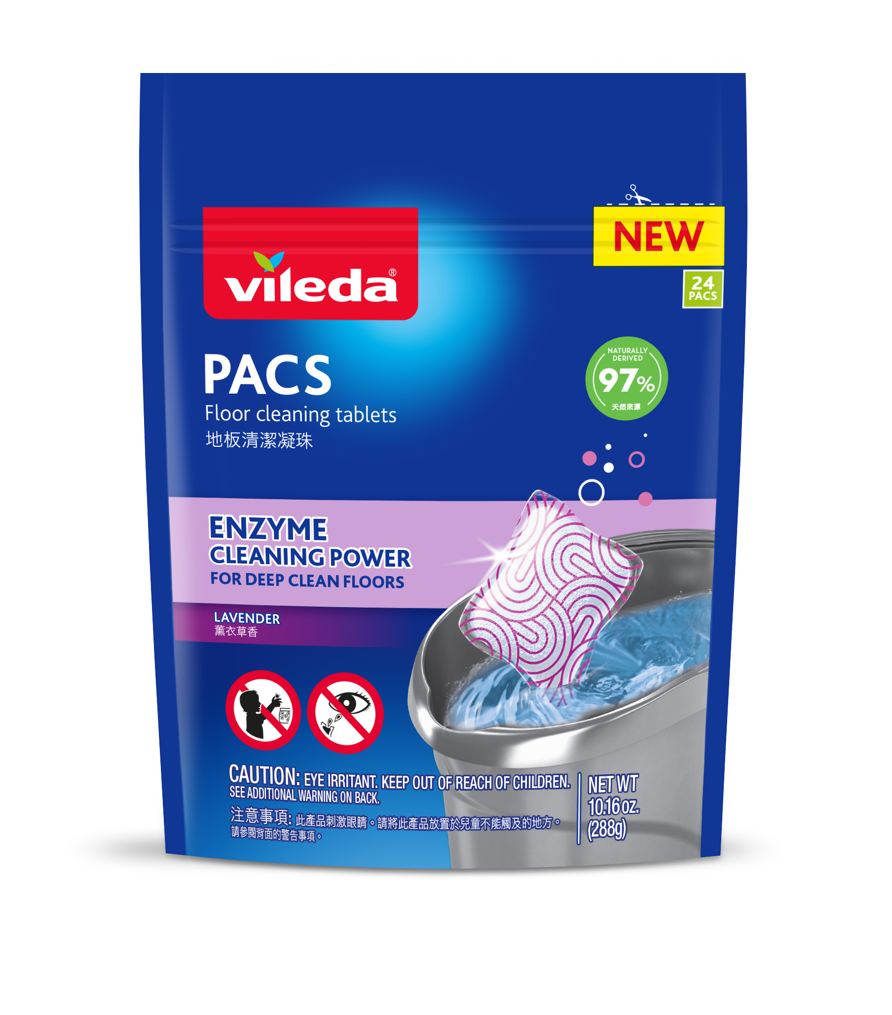 Vileda PACS Floor Cleaning Tablets 24-Pack - Lavender